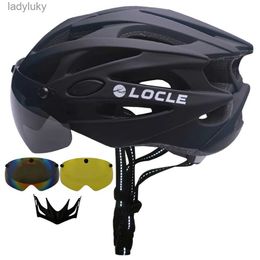 Cycling Helmets LOCLE Goggles Cycling Helmet Road Mountain MTB Bicycle Helmet Ultralight In-mold Bike Helmet With Glasses Sun Visor 55-66cmL240109
