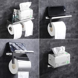 Stainless Steel Toilet Roll Holder Self Adhesive in Bathroom Tissue Paper Black FinishEasy Installation no Screw 240109