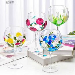 Wine Glasses 610ml Hand Painted Flower Goblet Lead-Free Glass Handmade Red Wine Glass Big Volume Glass Cup for Party Wedding Christmas Gifts YQ240105