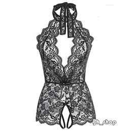 Lingerie Women's Sleepwear Women Deep V Open Erotic Lingerie Lace Transparent Bra Set Sexy Costumes Crotchless Bodysuit Female Underwear 2483