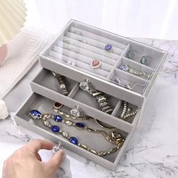 Display Clear Jewelry Box Flannel Multilayer Highend Storage Earrings Stud Necklace Rings Ring Display Jewelry Storage Box