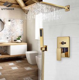 Uythner Gold Rain Bath Wall Mounted Bathtub Mixer Tap Bathroom Faucet Shower Set T2006129883340