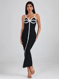 Casual Dresses Midi Bandage Dress Women Black Party Bodycon Elegant Spaghetti Strap Sexy Birthday Evening Club Outfits Summer