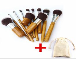 Professional brush 11pcslot bamboo handle makeup brushes11pcs make up brush set cosmetics brush kits tools3562487