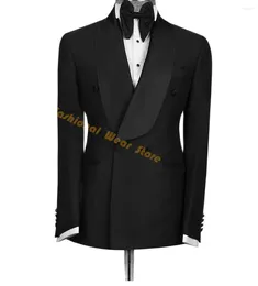 Men's Suits Black Shawl Collar Full Men Suit Set Wedding Dresses Luxury Brands Male Jacket Pants Slim 2Pcs Party Prom Blazer Trousers Outfit