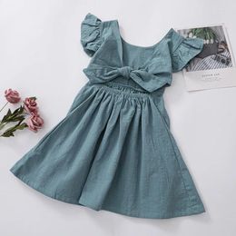 Girl Dresses Children Dress Linen Kids Summer Backless Big Bowknot Ruffles Girls Clothing