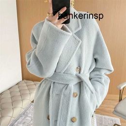 Cashmere Coat Maxmaras Labbro Coat 101801 Pure Wool High end alpaca fleece for women's mid length Suli winter thick and loose fitting straight tube solid color