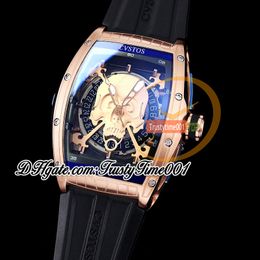 New Jetliner II Skull Inkvaders Automatic 45mm Mens Watch Rose Gold Case Gold Skeleton Dial Black Rubber Strap Limited Edition Reloj Hombre Watches trustytime001