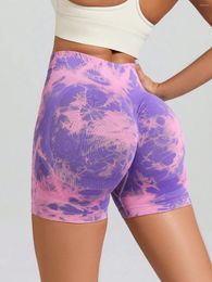 Active Shorts High Waist Yoga Casual Comfy Women's Clothing Tie Dyed Purple Sexy Solid Skinny Summer