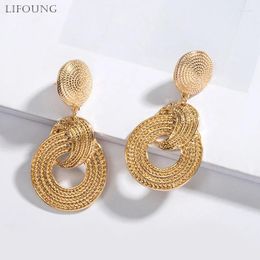 Dangle Earrings Metal Statement For Women Geometric Textured Drop Post Studs Aesthetic Vintage Fashion Jewlery Party Gifts 2024232