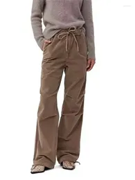 Women's Pants Straight Long For Women 2024 Corduroy Pleated Elastic Waist Loose Casual Trouser