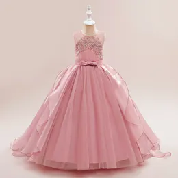 Girl Dresses Flower For Weddings Luxurious Kids Clothes Pink Birthday Dress Baby Costume Beading Ball Gown Childr Clothing