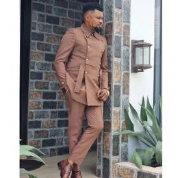 Men Suits Casual Blazer Double Breasted African Stand Lapel Leisure Safari Style Outfits Two Piece Jacket Pants Clothing 240108