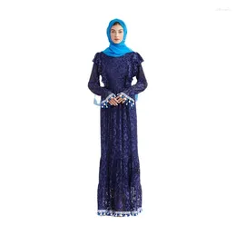 Ethnic Clothing Middle East Arabian Tassel Cake Dress Solid Colour Muslim Elegant Loose Pakistan For Women