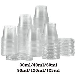 100pcs Disposable Plastic Cup With Lid Clear Sauce Cups Jelly Yogurt Condiment Container Round Ssealed Box Kitchen Accessories 240108