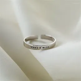 Cluster Rings Vintage Simple Silver Colour Make A Wish Letter Opening Ring For Women Men Retro Adjustable Finger Jewellery Gifts