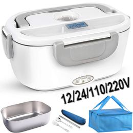 Electric Heated Lunch Box Stainless Steel Outdoor Portable Car Office Food Heating Warmer Container 12V 24V 110V 220V EU US Plug 240109