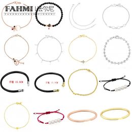 Fahmi Exquisite pearl black rope bracelet plain ring red rope double chain full circle heart-shaped open black rope bracelet bracelet