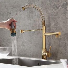 Kitchen Faucets All Copper Spring Pull Sink Faucet Two Water Outlet Golden And Cold