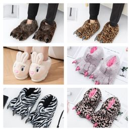 Slippers Winter Warm Soft Indoor Floor Slippers Women Men Plush Shoes Paw Funny Animal Christmas Monster Dinosaur Claw Plus S