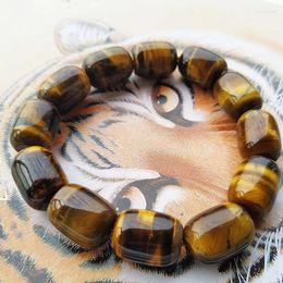 Bangle Natural Tiger Eye Stone Men's Hand Chain Rectangular Barrel Beads Yellow Crystal Year Lucky Bracelet Gif