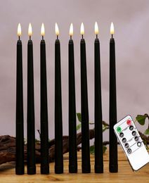 Pack of 6 Remote Halloween Taper Candles Black Colour Flameless Fake Pillar Battery With Contain1793895