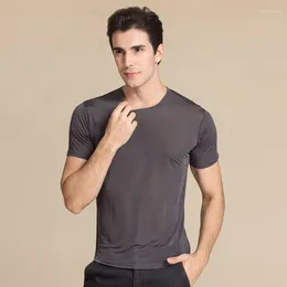 Men's T Shirts Quality Mulberry Silk Knitted Short Sleeve Round Neck T-Shirts Tee Top Plus Size HY006