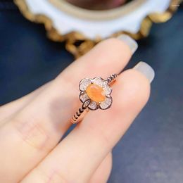 Cluster Rings FS S925 Sterling Silver 4 6 Natural Fire Opal Flower Ring Certificate Fine Fashion Charm Wedding Gift Jewellery For Women