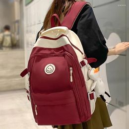 School Bags Girl Cute Red Travel Bag Lady Leisure Trendy Women Nylon Laptop Book Fashion Female Cool Student College Backpack