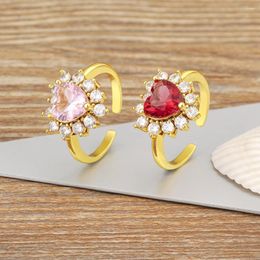 Cluster Rings Nidin Arrival Cute Romantic Heart Shape 5 Colours Shiny Zircon Open Adjustable Finger Ring Gift Wedding Jewellery Accessories