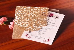 2020 Rose Gold Glittery Laser Cut Wedding Party Invitations With Diamond Shining Dinner Invites Customised Printing Quinceanera Ca3978137