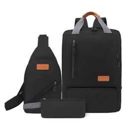 Fashionable Unisex Three-Piece Shoulder Bag Crossbody Chest Bag Lightweight Waterproof Computer Backpack Pure Colour Oxford Mate 240106
