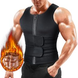 Men Neoprene Sauna Zip Waist Trainer Vest Body Shaper with Two Belt Weight Loss Fat Workout Waist Support Sports Safety 240108