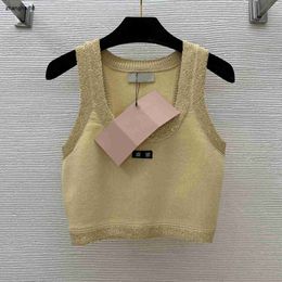 designer women knit vest ladies clothing summer Short knitted with u neck decorated selvage logo upper garment Jan 09