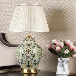 Table Lamps OURFENG Lamp Ceramic LED Copper Luxury Desk Light Fabric Bedside Decorative For Home Foyer Dining Room Bed Office