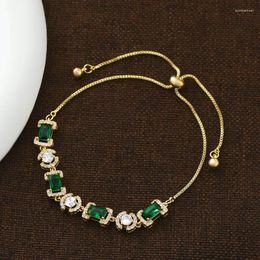 Charm Bracelets Classic Fashion Geometry Green Zircon Jewellery Bracelet For Women Bride Wedding Stainless Steel Anniversary Gift