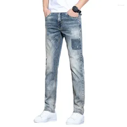 Men's Jeans Men Skinny Stretch Patch Pencil Slim Fit Thin Summer Vintage Style Casual Daily Teen Streetwear Male Trousers