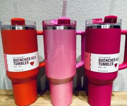 US STOCK 40oz Quencher Tumblers Pink Co-Branded Cosmo Parada Flamingo Stainless Steel Valentines Day Gift Cups with Silicone handle Lid And Straw Car mug 109