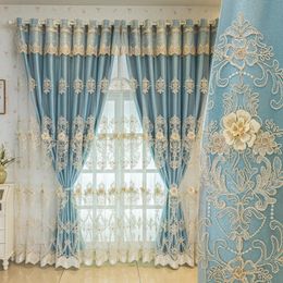 Curtain for Living Dining Room Bedroom European Highend Embroidered Blackout Cloth and Gauze Integrated 240109