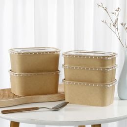 Disposable Rectangle Kraft Paper Bowls Food Containers Salad Take Out Foodboxes Party Supplies 240108