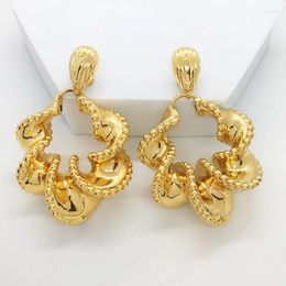 Dangle Earrings Brazilian Dubai Drop 24K Gold Plated Copper Twisted Fashion Jewellery Accessories For Women Party Anniversary Gifts