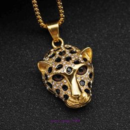 Car tires's Amulette necklace Luxury fine jewelry Trendy hip hop HIPHOP titanium steel gold plated full diamond brown eyes leopard head pend With Original Box