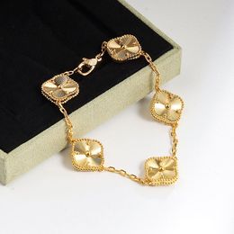 925 designers de jóias de prata esterlina BUFF BRACELTE MULHERLO GOLD BLATED 5 FLOR 4 Bracelete de trevo de folhas 2 lados Onyx Jade Jade Designer de moda Bracelets