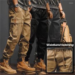 Men's Pants Men Fashion Cargo Casual Solid Color Multi Pockets Elastic Waist Drawstring Loose Work Trousers Streetwear