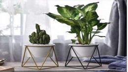 Flower Pots Nordic Geometric Wrought Iron Simple Succulent Frame Herb Cactus Flower Pot Ceramic Pot Green Planter for home decor3726761