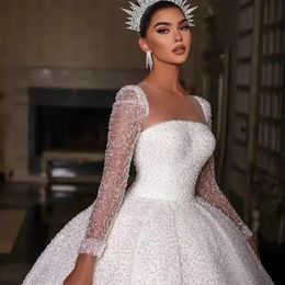 Abito da sposa di lusso 2024 per le donne Sheer-collo scintillanti paillettes perline abiti da sposa personalizzati Dubai arabo Vestido de Novia Customed