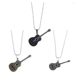 Pendant Necklaces Men's Stainless Steel Acoustic Guitar Music Necklace With 60cm Chain