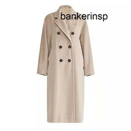 Luxury Coat Maxmaras 101801 Pure Wool Coat Original fabric coat with wool fleece double breasted long style Tang Jing and classic camel coat for womenBF0S