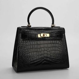 A Kaily 2023 New Crocodile Skin Women's Bag Genuine Leather Handbag Fashion Trend Belly