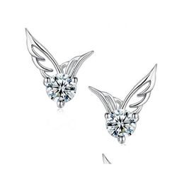Stud New Womes Sier Colour Jewellery Angel Wings Crystal Ear Earrings Shiny Cz Zircon Brincos Femme G533 Drop Delivery Ot9Ae